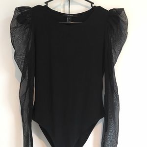 Sheer puff sleeve unitard